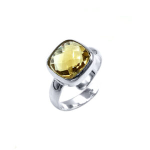 Χειροποίητο ασημένιο δαχτυλίδι Κιτρίνης (Citrine) τετράγωνο eGAIA