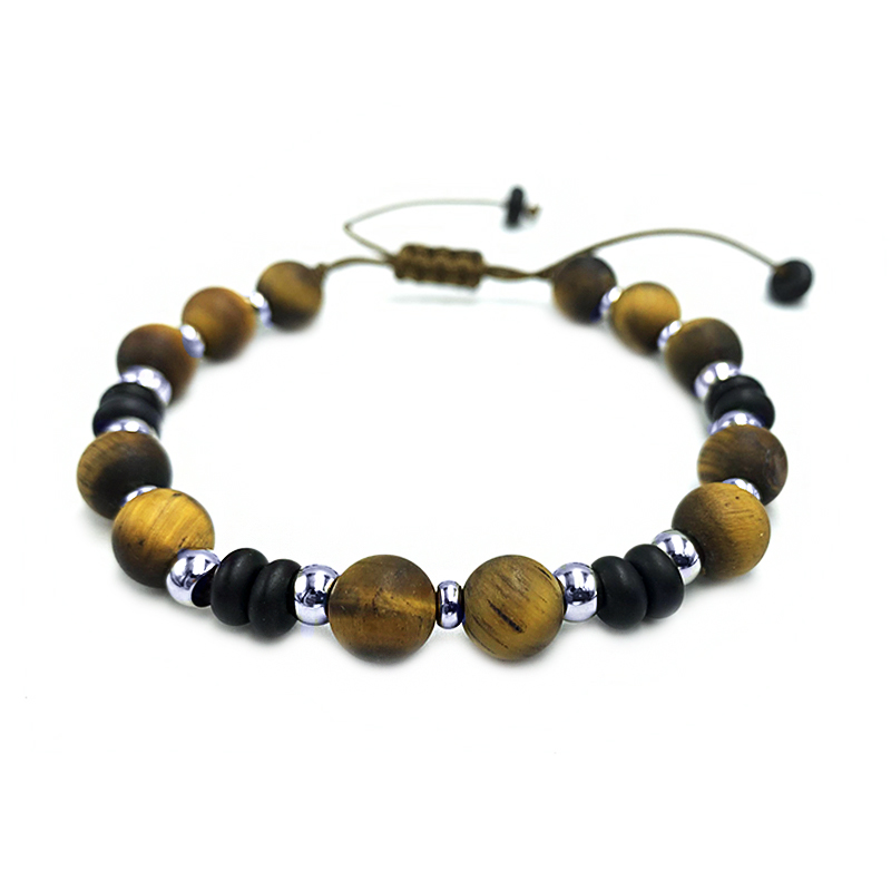 Χειροποίητο Ανδρικό Βραχιόλι Macrame Μάτι της Τίγρης 8mm και Μαύρος Όνυχας eGAIA