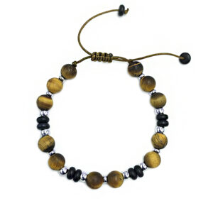 Χειροποίητο Ανδρικό Βραχιόλι Macrame Μάτι της Τίγρης 8mm και Μαύρος Όνυχας eGAIA