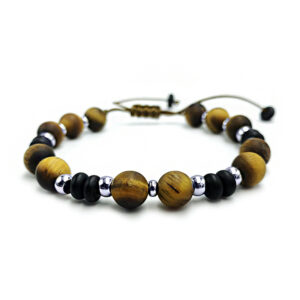 Χειροποίητο Ανδρικό Βραχιόλι Macrame Μάτι της Τίγρης 8mm και Μαύρος Όνυχας eGAIA