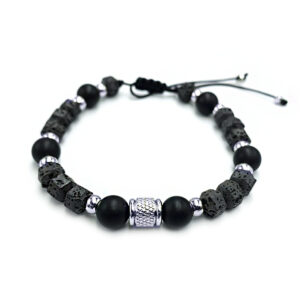 Χειροποίητο Ανδρικό Βραχιόλι Macrame Μαύρος Όνυχας (ματ 8mm) και Λάβα eGAIA