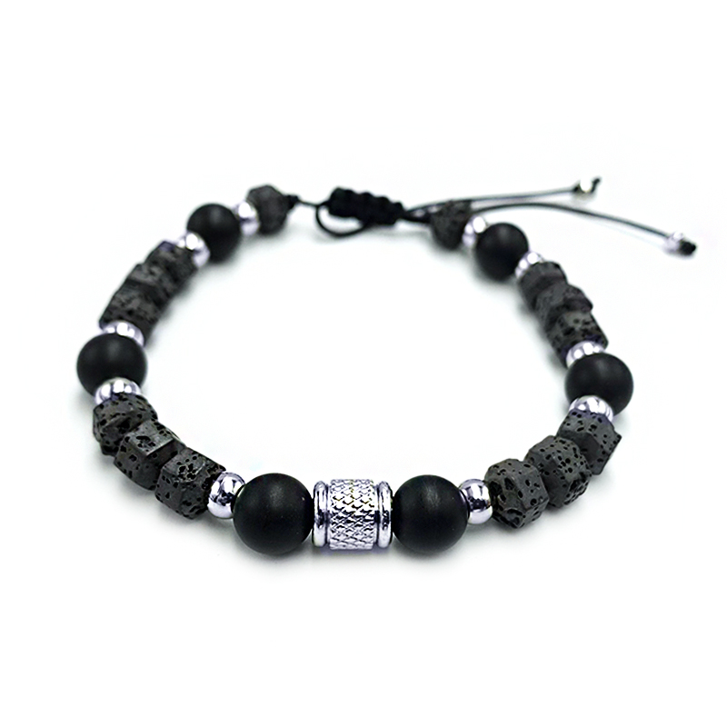 Χειροποίητο Ανδρικό Βραχιόλι Macrame Μαύρος Όνυχας (ματ 8mm) και Λάβα eGAIA