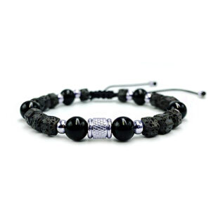 Χειροποίητο Ανδρικό Βραχιόλι Macrame Μαύρος Όνυχας και Λάβα eGAIA