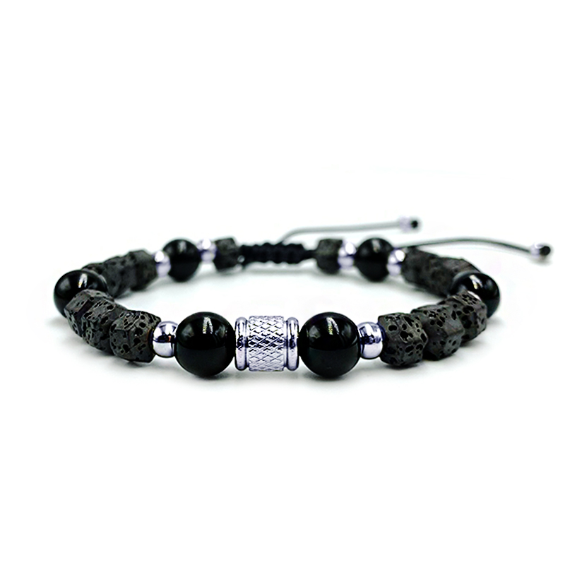 Χειροποίητο Ανδρικό Βραχιόλι Macrame Μαύρος Όνυχας και Λάβα eGAIA