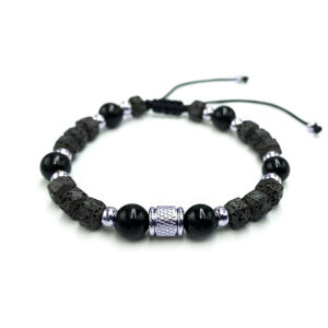 Χειροποίητο Ανδρικό Βραχιόλι Macrame Μαύρος Όνυχας και Λάβα eGAIA