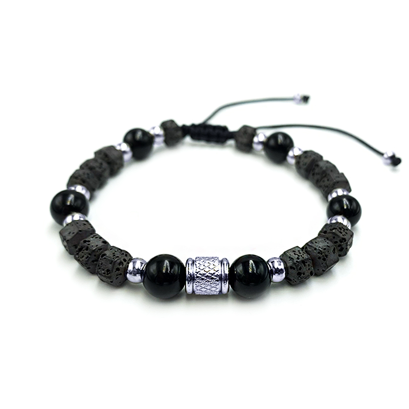 Χειροποίητο Ανδρικό Βραχιόλι Macrame Μαύρος Όνυχας και Λάβα eGAIA