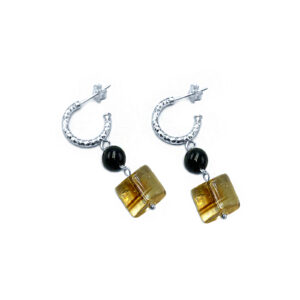 Χειροποίητα ασημένια σκουλαρίκια Κιτρίνης (Citrine) και Μαύρη Τουρμαλίνη eGAIA