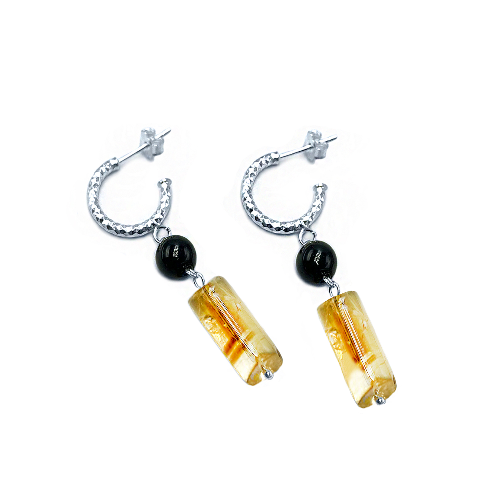 0-2273-Χειροποίητα ασημένια σκουλαρίκια Κιτρίνης (Citrine) και Μαύρη Τουρμαλίνη eGAIA
