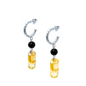 Χειροποίητα ασημένια σκουλαρίκια Κιτρίνης (Citrine) και Μαύρη Τουρμαλίνη