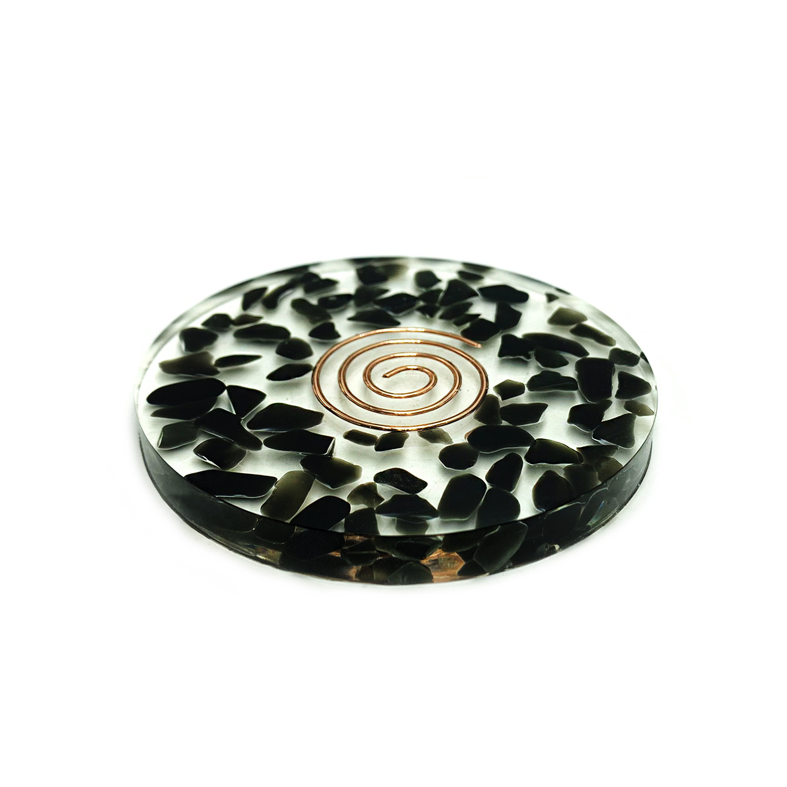 Χειροποίητο σουβέρ (sous-verre) Μαύρη Τουρμαλίνη με σπείρα χαλκού eGAIA