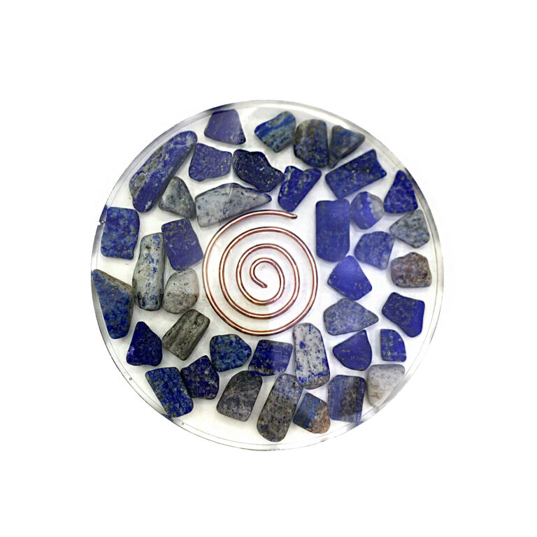 Χειροποίητο σουβέρ (sous-verre) Λάπις Λάζουλι (Lapis lazuli) με σπείρα χαλκού