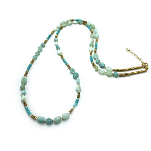 Χειροποίητο κολιέ Αμαζονίτης (βότσαλο) - Αιματίτης - Χαολίτης eGAIA