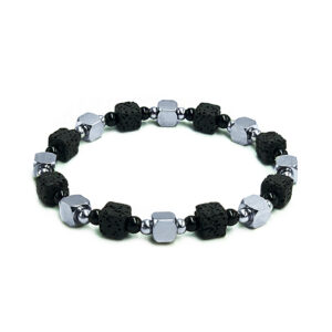 Χειροποίητο Ανδρικό Βραχιόλι Λάβα (κύβος) και Μαύρος Όνυχας (4mm)