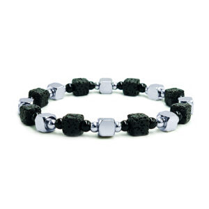 Χειροποίητο Ανδρικό Βραχιόλι Λάβα (κύβος) και Μαύρος Όνυχας (4mm) eGAIA