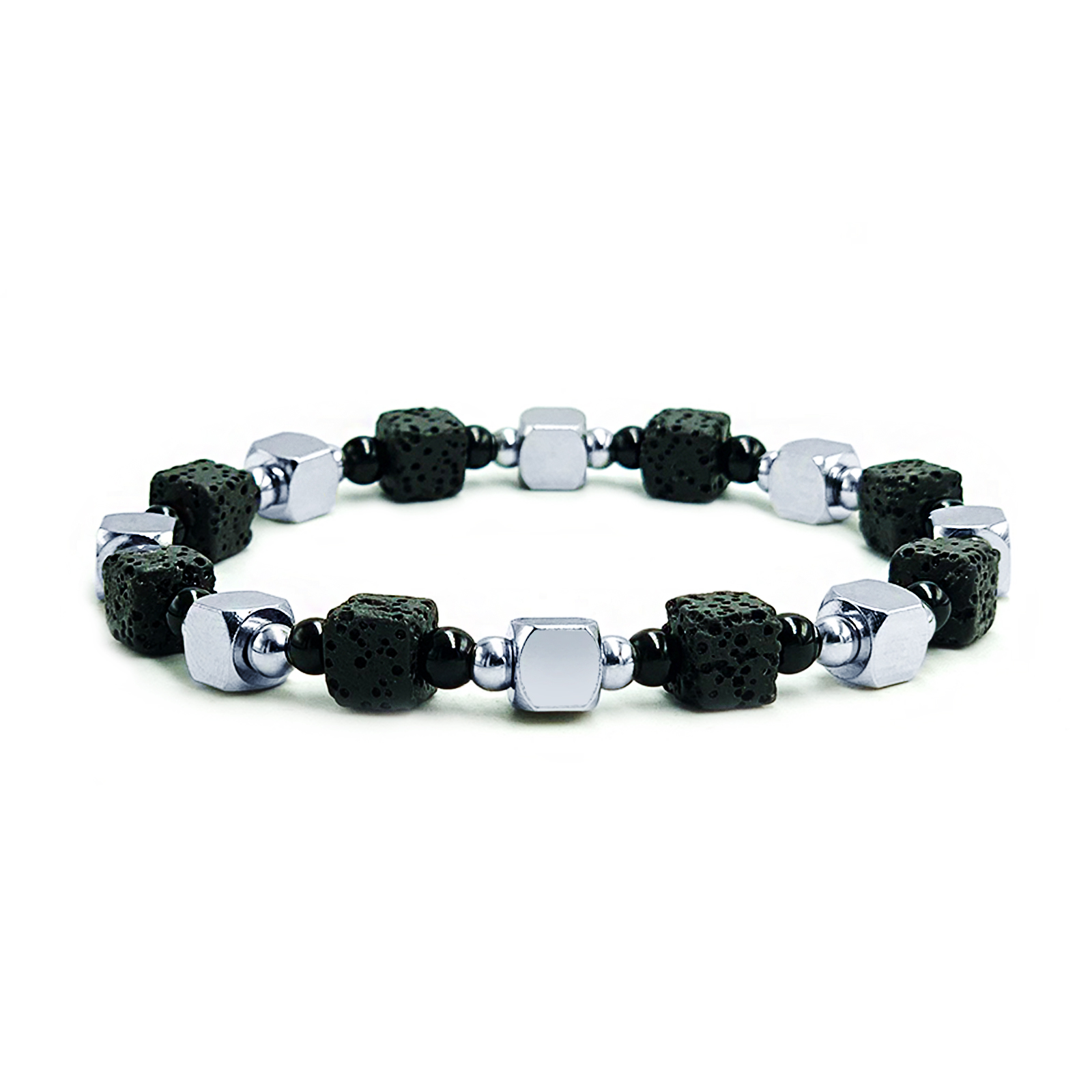 Χειροποίητο Ανδρικό Βραχιόλι Λάβα (κύβος) και Μαύρος Όνυχας (4mm) eGAIA