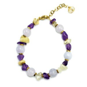 Χειροποίητο βραχιόλι Ακουαμαρίνα (Aquamarine) - Κιτρίνης (Citrine) - Αμέθυστος eGAIA