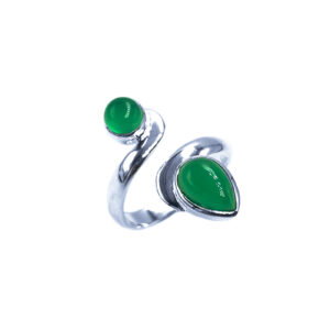 Χειροποίητο ασημένιο δαχτυλίδι Πράσινος Αχάτης (διπλό) – Ο λίθος της αρμονίας