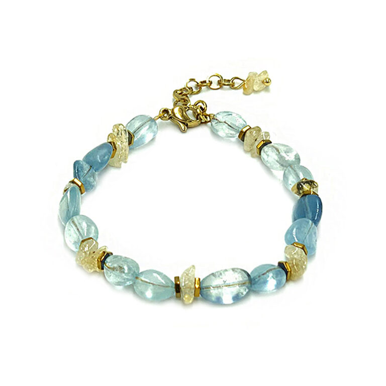 Χειροποίητο βραχιόλι Ακουαμαρίνα (Aquamarine) και Κιτρίνης (Citrine)