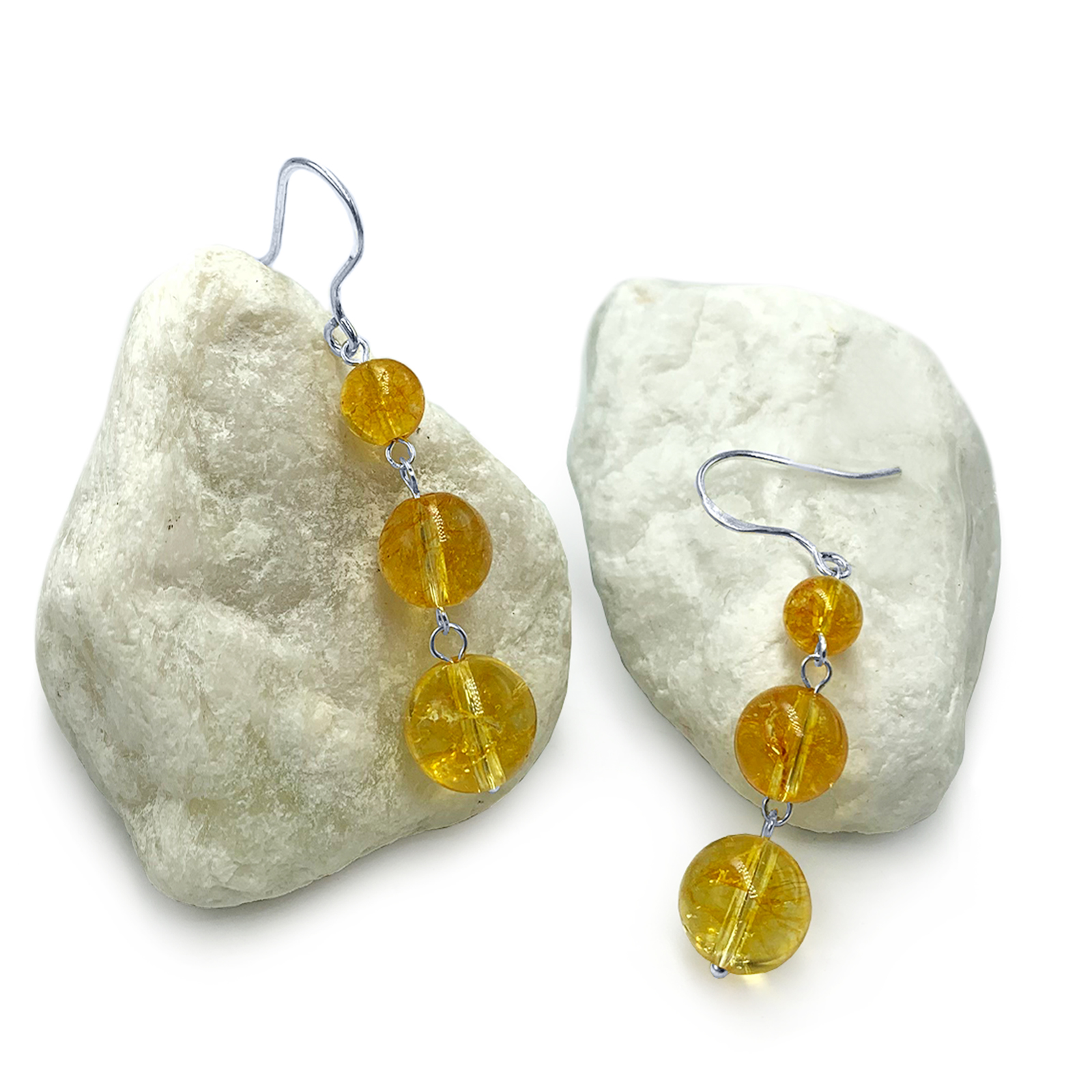 Χειροποίητα ασημένια σκουλαρίκια Κιτρίνης (Citrine) eGAIA
