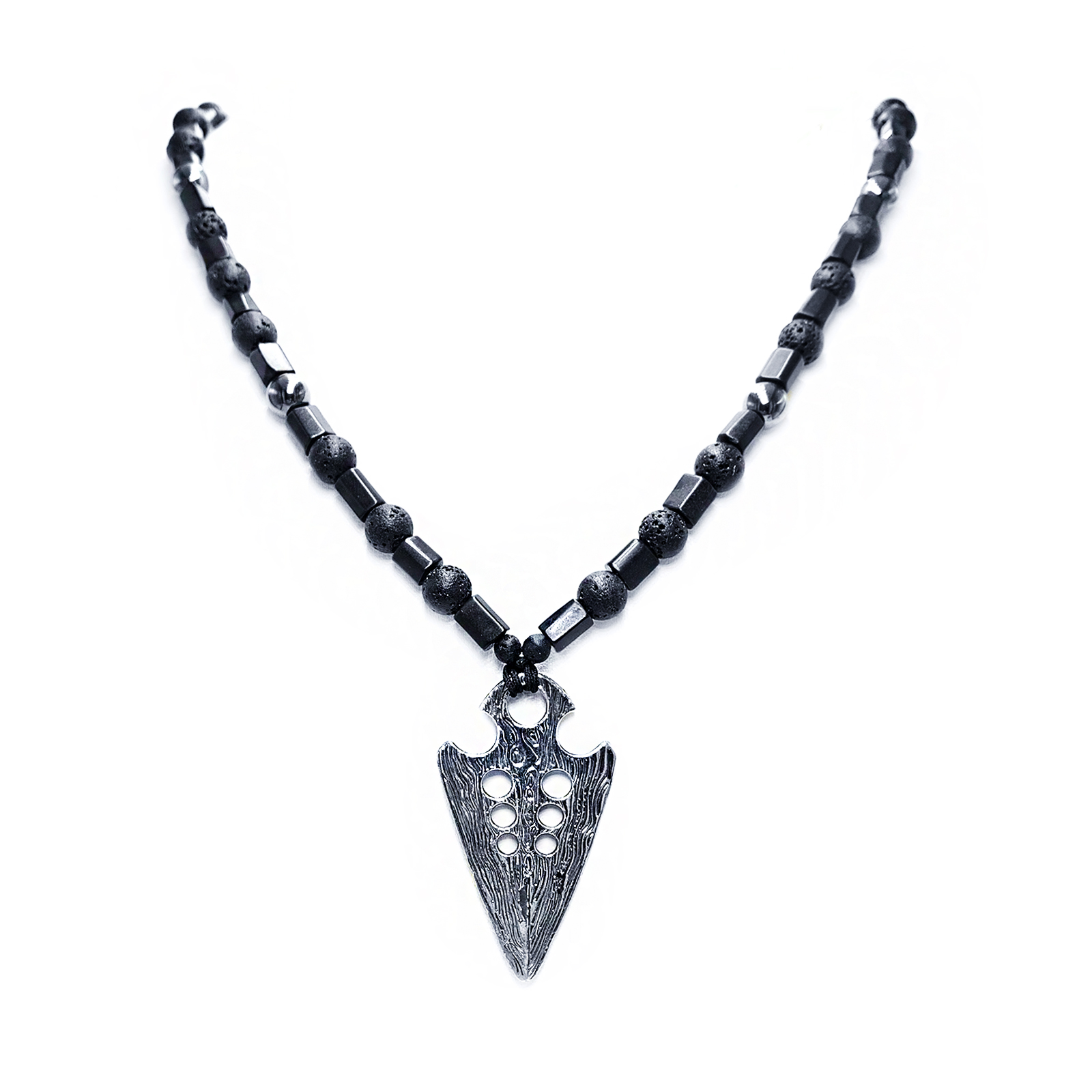 Χειροποίητο ανδρικό κολιέ λόγχη Μαύρη Τουρμαλίνη - Λάβα και Αίματίτης eGAIA