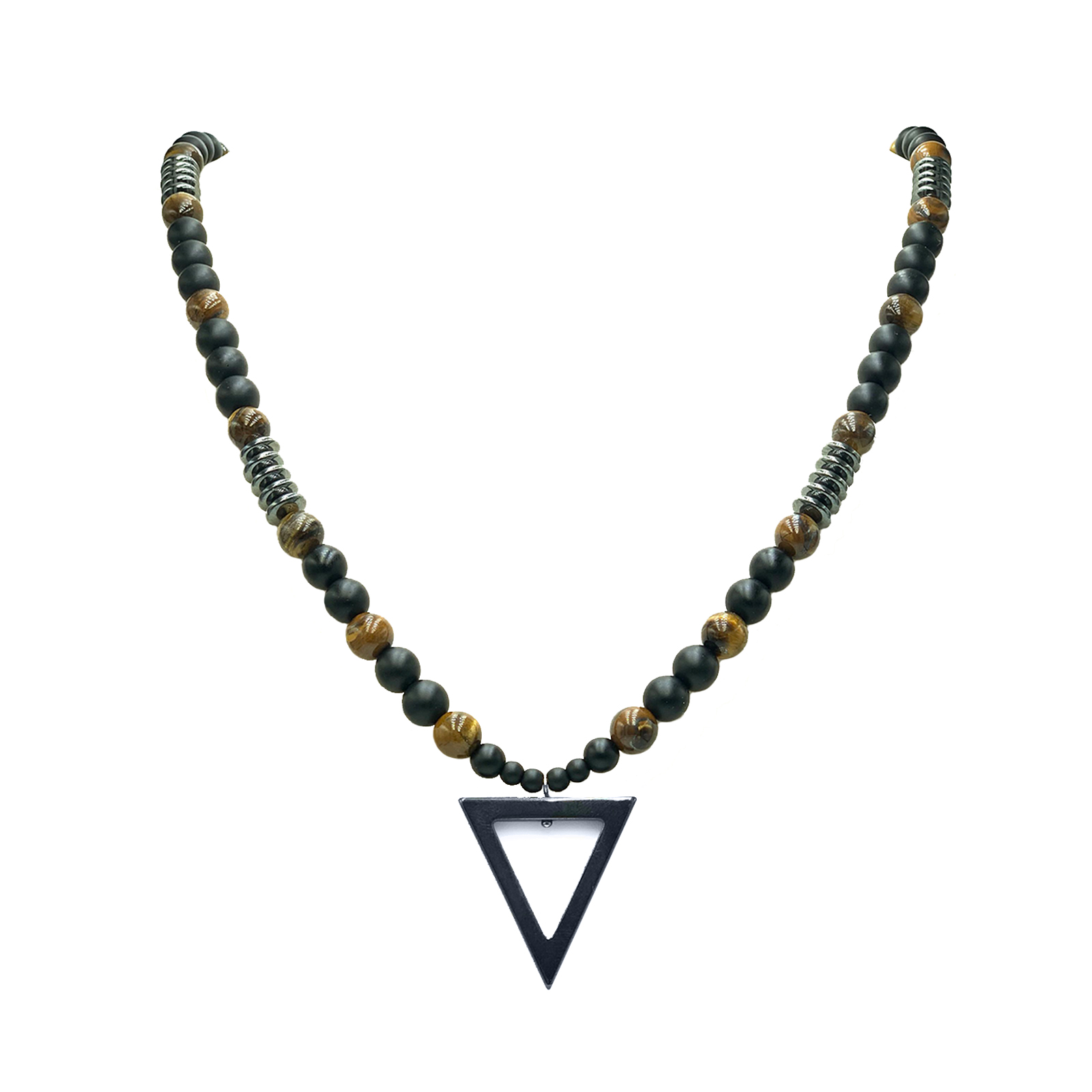 Χειροποίητο ανδρικό κολιέ Μάτι της Τίγρης – Οψιδιανός – Αιματίτης eGAIA