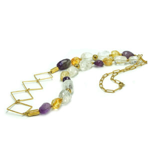 Χειροποίητο κολιέ Λευκός Χαλαζίας - Αμέθυστος – Κιτρίνης (Citrine) eGAIA