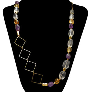 Χειροποίητο κολιέ Λευκός Χαλαζίας - Αμέθυστος – Κιτρίνης (Citrine) eGAIA