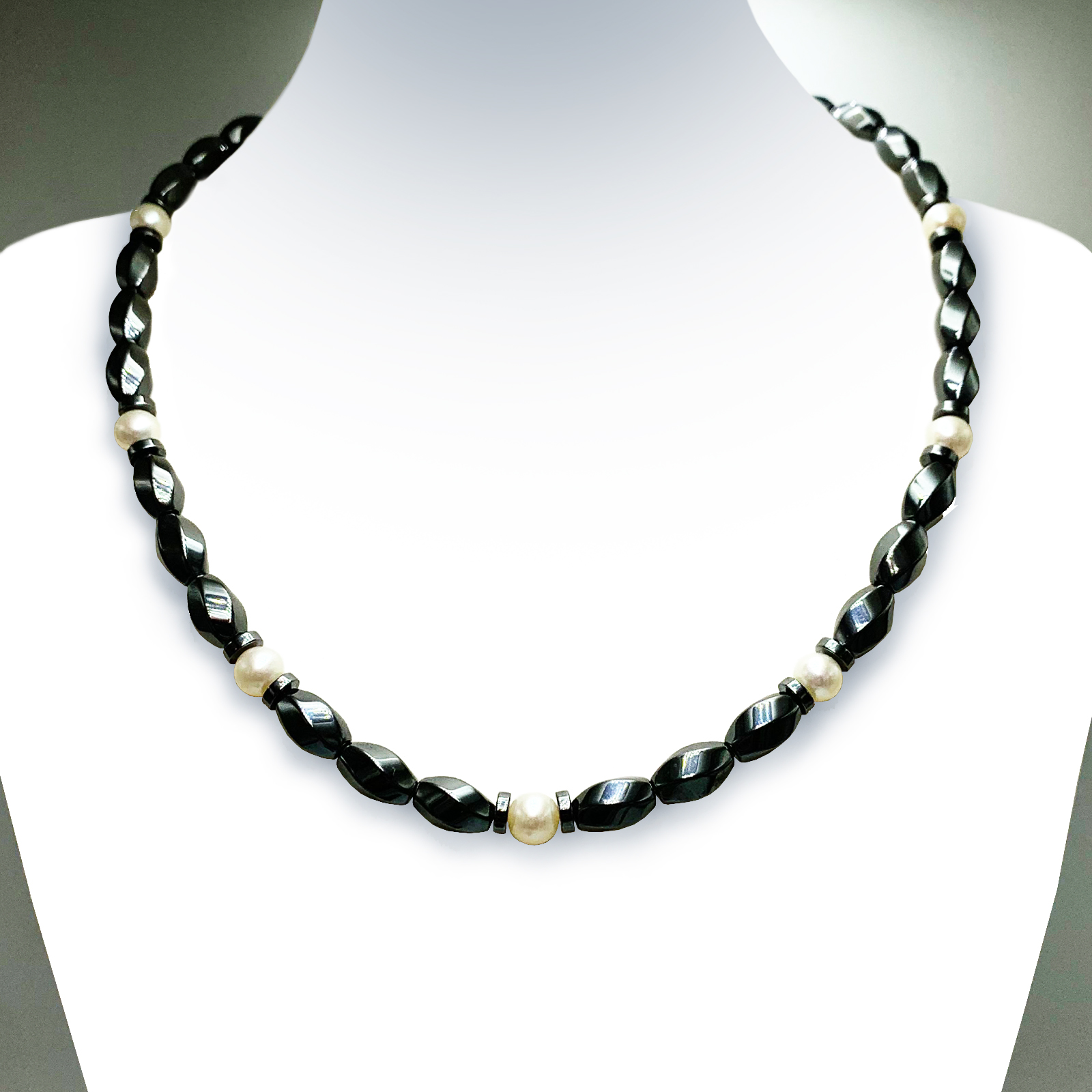 Χειροποίητο κολιέ με Αιματίτη και Μαργαριτάρια eGAIA