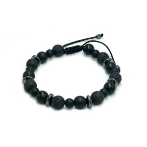 Χειροποίητο Ανδρικό Βραχιόλι Macrame Οψιδιανός – Λάβα – Αιματίτης
