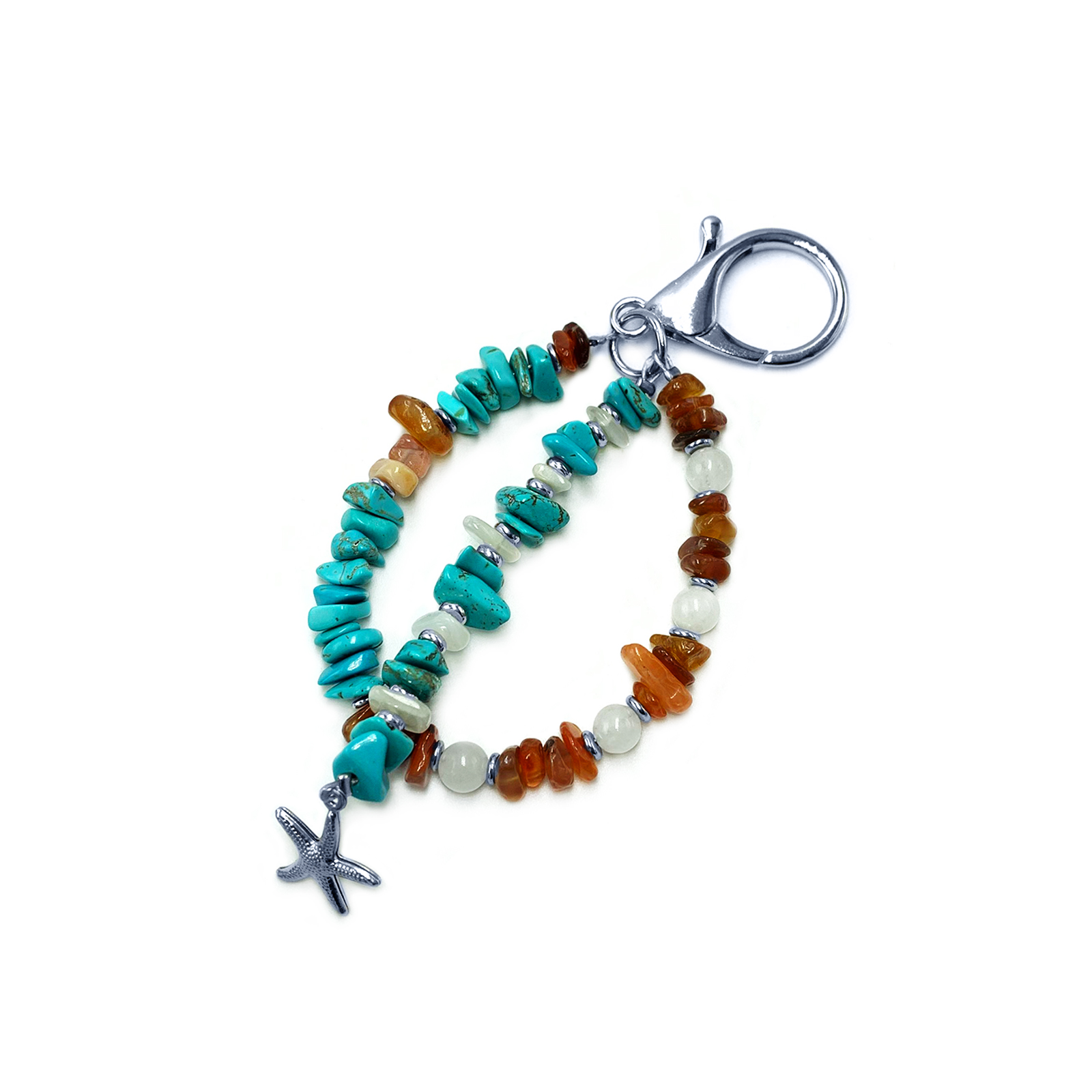 Μπρελόκ Αστερίας Τιρκουάζ (Turquoise) - Καρνεόλη - Λευκός Χαλαζίας eGAIA