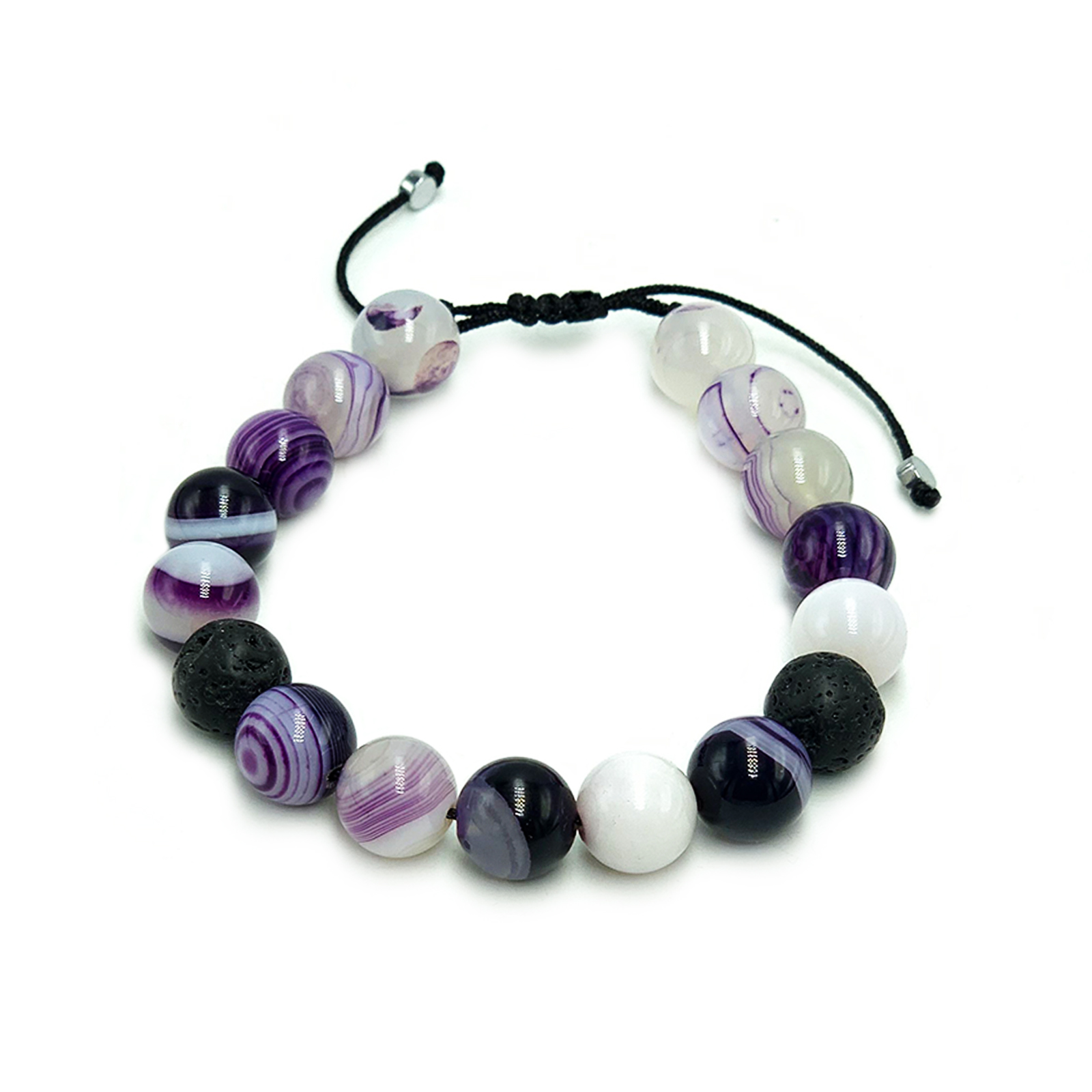 Βραχιόλι macrame Μωβ Αχάτης και Λάβα 10mm eGAIA