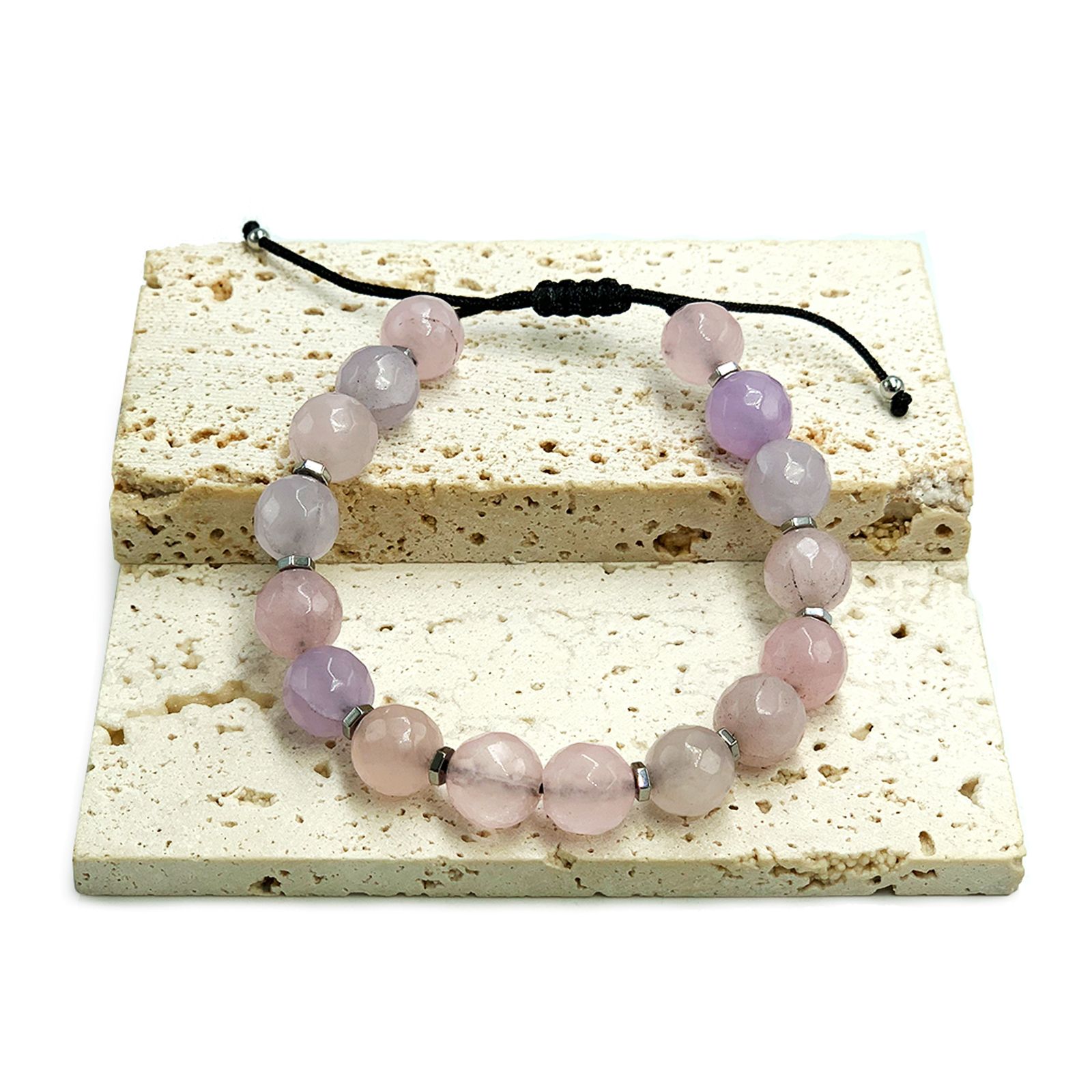 Βραχιόλι macrame Ροζ Χαλαζίας 10mm ταγέ eGAIA