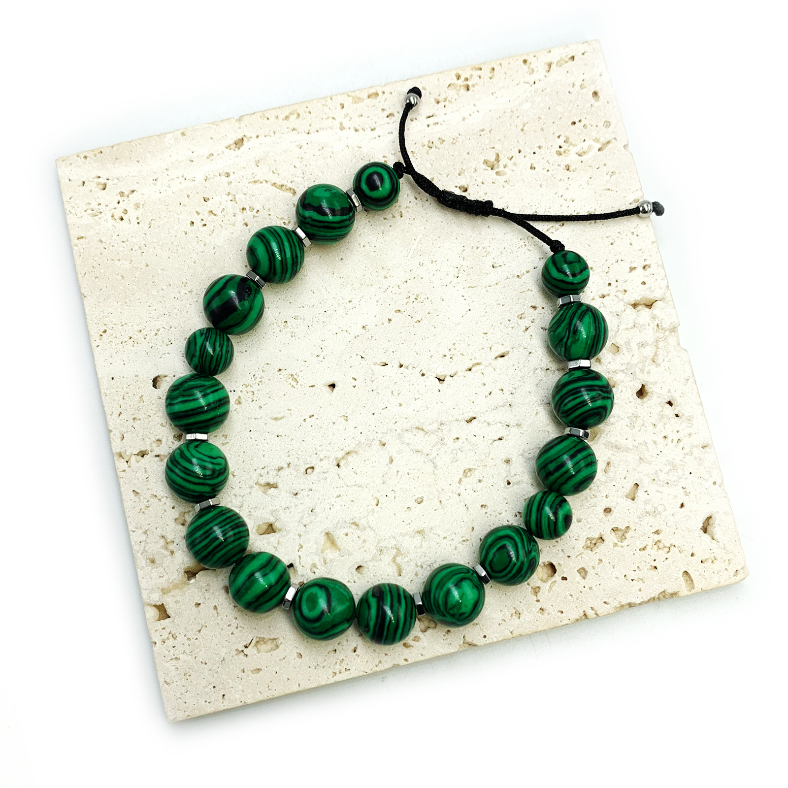 Χειροποίητο Βραχιόλι Macrame Μαλαχίτης 10-8mm eGAIA
