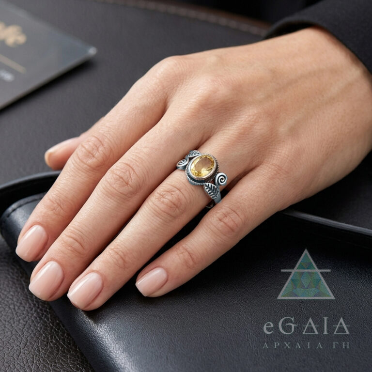 Χειροποίητο ασημένιο δαχτυλίδι Κιτρίνης (Citrine) – Ο λίθος της ευημερίας και του πλούτου