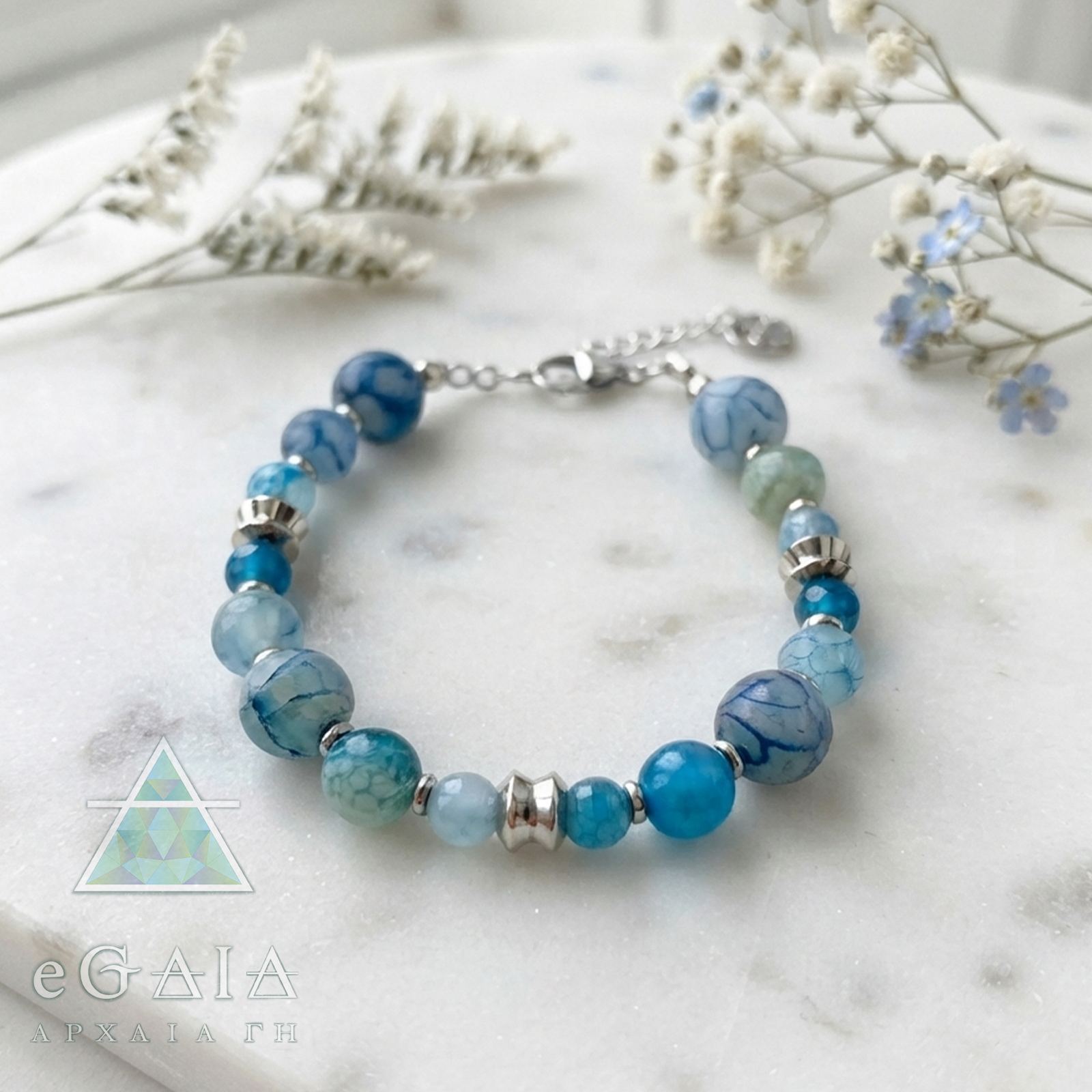 Χειροποίητο Βραχιόλι Μπλε Αχάτης (light-blue) eGAIA
