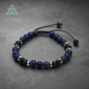 Χειροποίητο ανδρικό βραχιόλι macrame Σοδαλίτης και Λάβα eGAIA