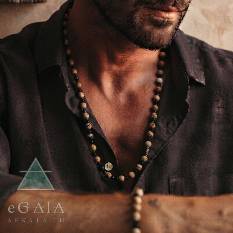 Χειροποίητο ανδρικό κολιέ Καφέ Ίασπις και Μαύρη Τουρμαλίνη