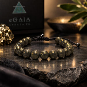 Χειροποίητο βραχιόλι macrame Golden Πυρίτης 8mm eGAIA