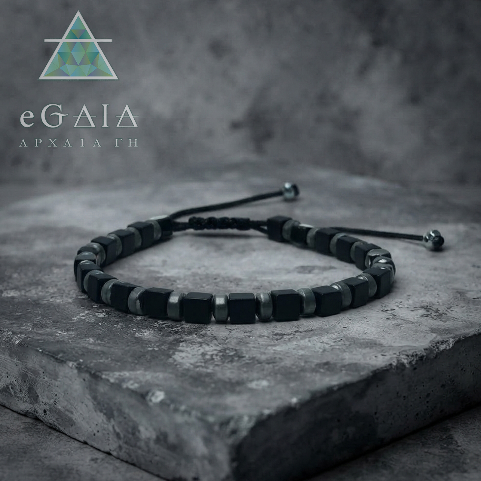 Χειροποίητο Ανδρικό Macrame Βραχιόλι Μαύρος Όνυχας και Αιματίτης eGAIA