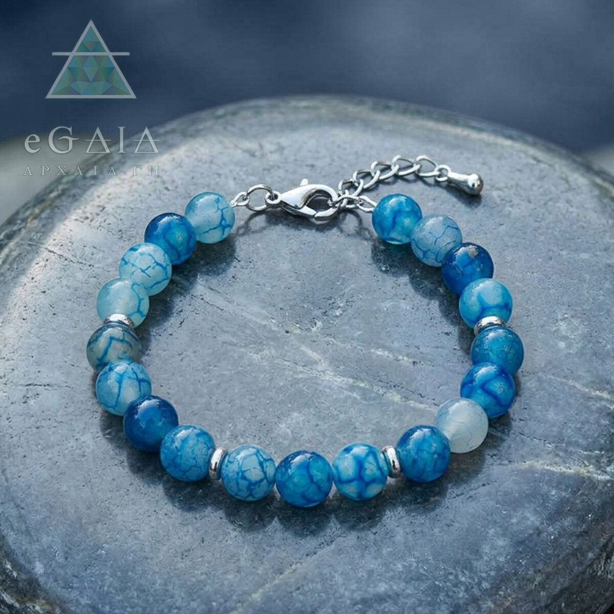Χειροποίητο Βραχιόλι Μπλε Αχάτης (light-blue) 8mm eGAIA